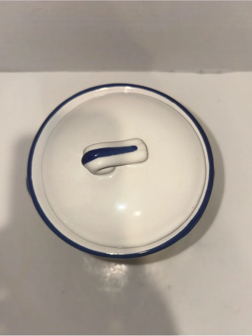White and Blue Ceramic Covered Casserole with Pineapple Motif